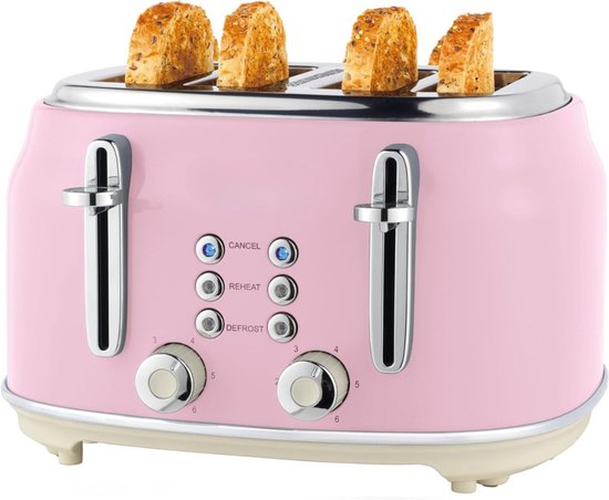 Broodrooster 4 Sneden - Broodrooster Lange Sleuf - Broodrooster - Toaster - Extra Lange Sleuven - Longslot - Warmteniveaus - RVS - Voor Heerlijke Boterhammen - Ontdooi- En Opwarmfunctie - Incl. Kruimellade - Kruimelplaat - Kruimelopvang - Warmte-isol