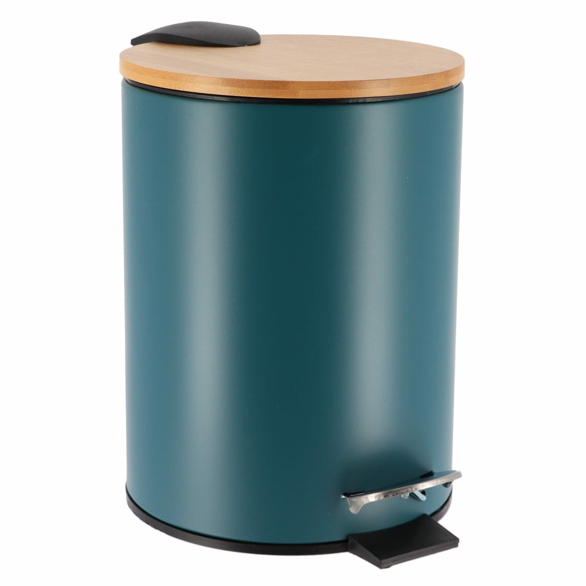 Tendance Badkamer prullenbak/afvalbak Bamboo vibe - soft close - petrol - 3 liter - metaal