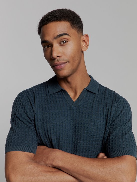 Pullover Short Sleeve Polo V Solid Jacquard