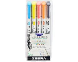 Zebra Mildliner Friendly Mild Set – Creative marker – Twinmarker – Tekstmarker – Brede + ronde punt – 5 stuks