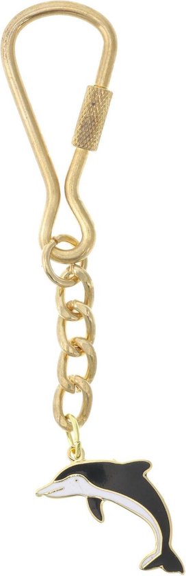 Behave® Porte-clés Dolphin couleur or noir émail blanc 10 cm
