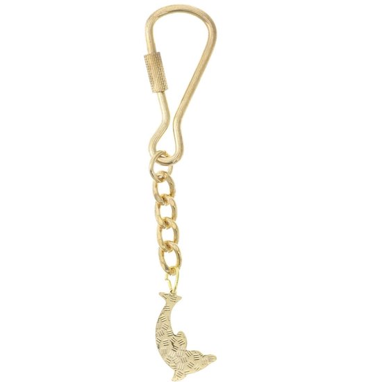 Behave® Porte-clés Dolphin couleur or émail brun blanc 9,5 cm