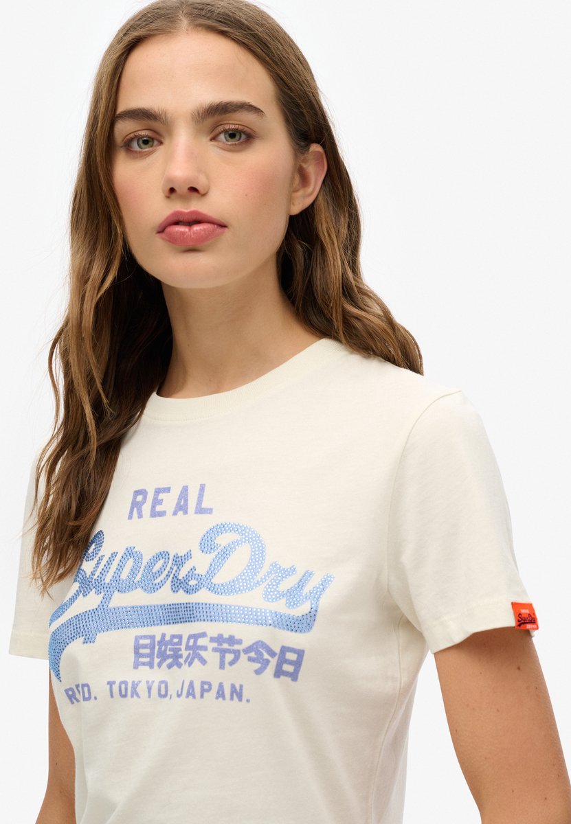 Superdry Vintage Logo slim-fit T-shirt met strass-steentjes Dames T-shirts Wit