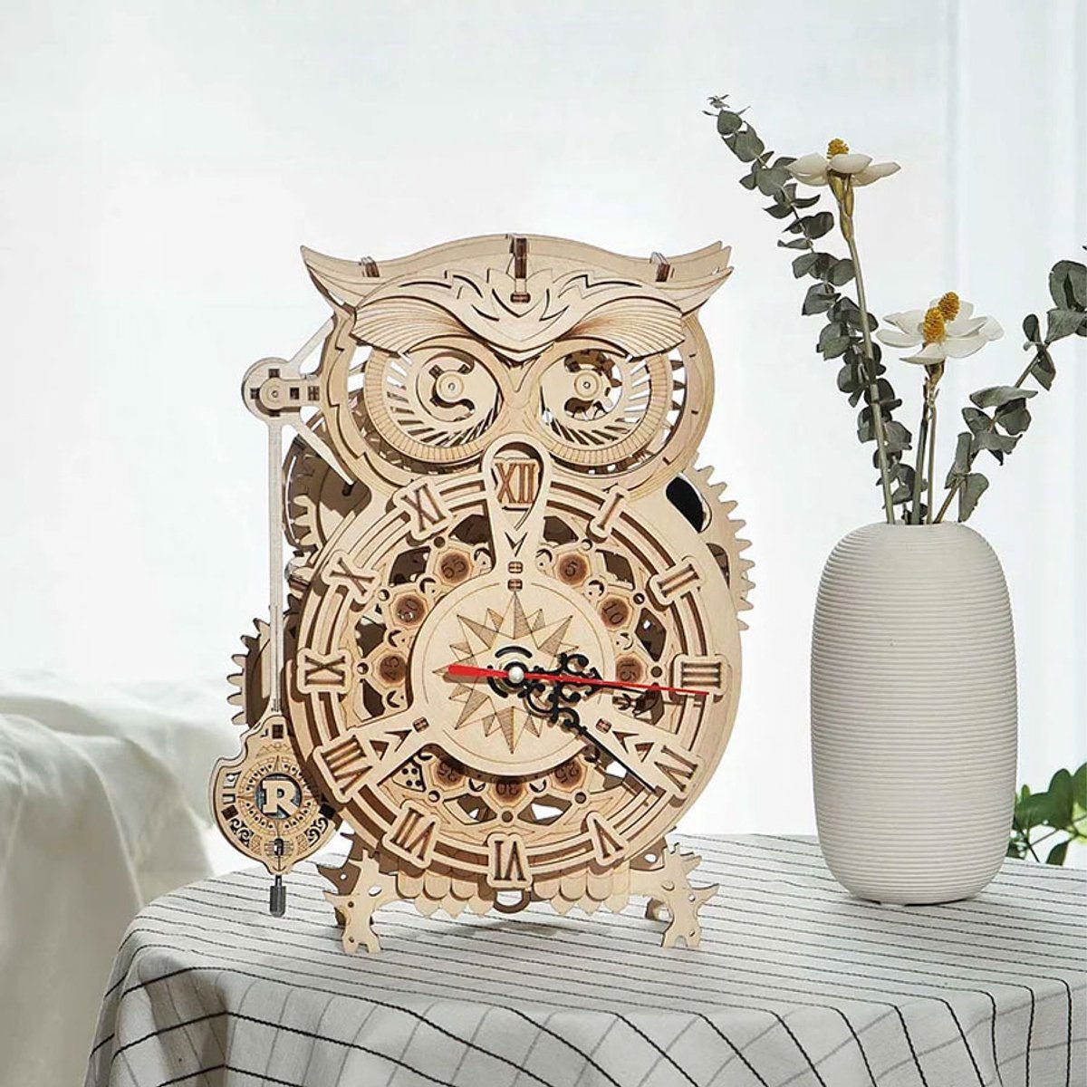 Robotime Mechanische Uilklok - 3d Houten Puzzel – 12.8 x 20.6 x 26.5 cm - Modelbouwpakket voor Volwassenen - Creatieve Bouwset - DIY — afbeelding 7