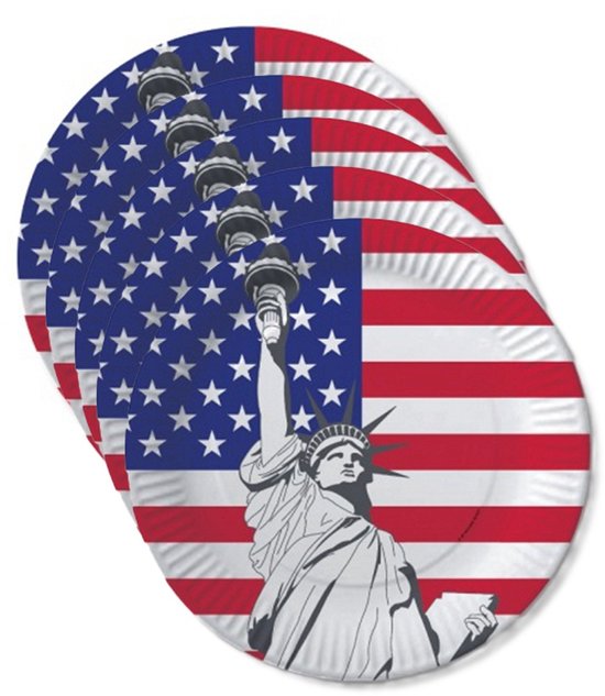 Assiettes de party en carton USA/États-Unis - D23 cm - 40 pièces - papier - articles de fête - décoration de table
