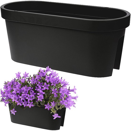 PAFEN 2 x bloembak, bloempot met houders, 38 x 18 x 16,2 cm, plantenpot, irrigatiesysteem, balkonbak, plantenbakken, grijs