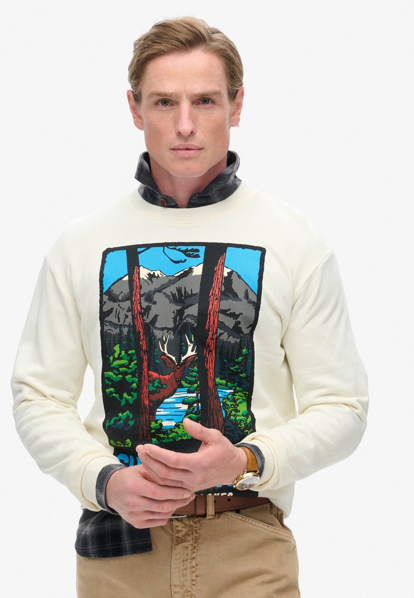 Superdry Travel Postcard sweatshirt met ronde hals en grafische print Heren Truien Wit
