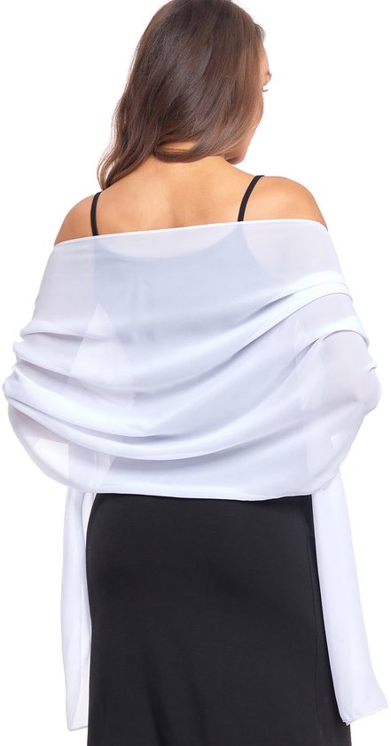 Sjaal Dames - Omslagdoek - 175x70 cm - Zacht & Huidvriendelijk - Glans Van Zijde - Dunne Omslagsjaal - Modesjaal - Zachte Chiffon Sjaal- Stola - Neksjaal - Dames Sjaal - Omslagdoek Sjaal Lang Satijn - Cadeautje - Elegante - Wit - 175*70cm
