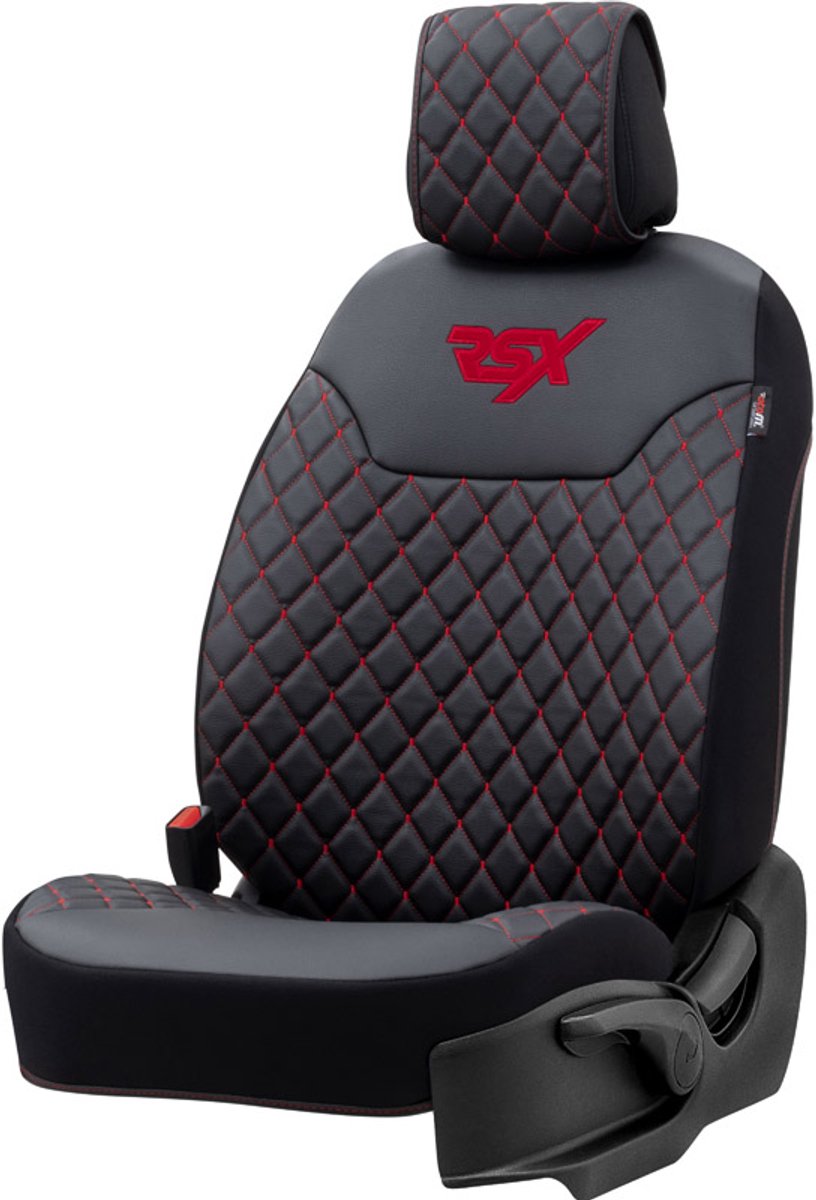 Stoelbeschermer RSX Diamond zwart met rood stiksel (eenvoudige montage) - kunstleer