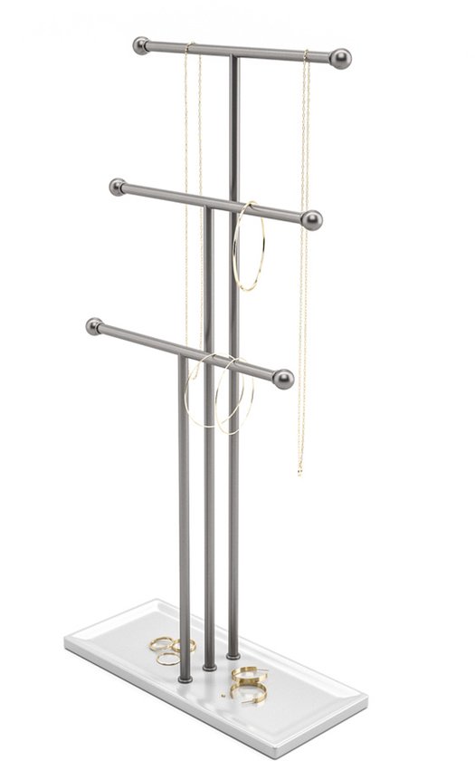 Umbra Sieradenhouder Trigem laag model met 3 rijen Messing / Wit Staal
