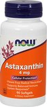 Flesje Astaxanthine 4 mg, 90 softgels, met paarse dop en oranje label.
