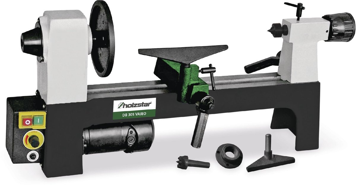 Houtdraaibank max. draaidiameter 200 mm centerlengte 305 mm 0,25 kW 230V variabel toerental Holzstar DB305 VARIO