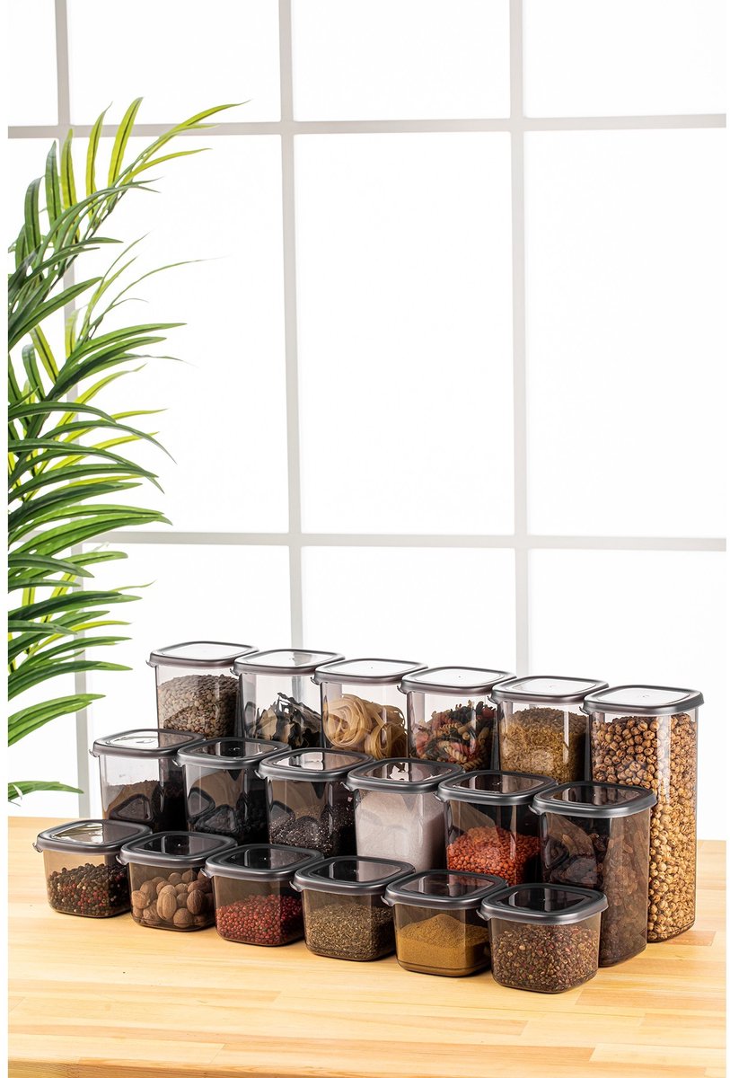Asir - Opbergdozenset - 18-delig - Antraciet - 10 x 10 x 9,5 cm