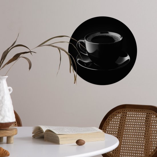 WallCircle® - Cercle de papier peint 30x30 cm - Stickers muraux Zwart - Café - Tasse - Cercle mural salon - Cercle mural chambre - Décoration de chambre autocollante - Accessoires de Décoration murale
