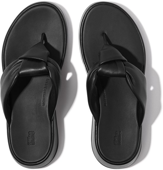 FitFlop F- Sandales compensées en cuir souple Mode Knot, noires - Pointure 39