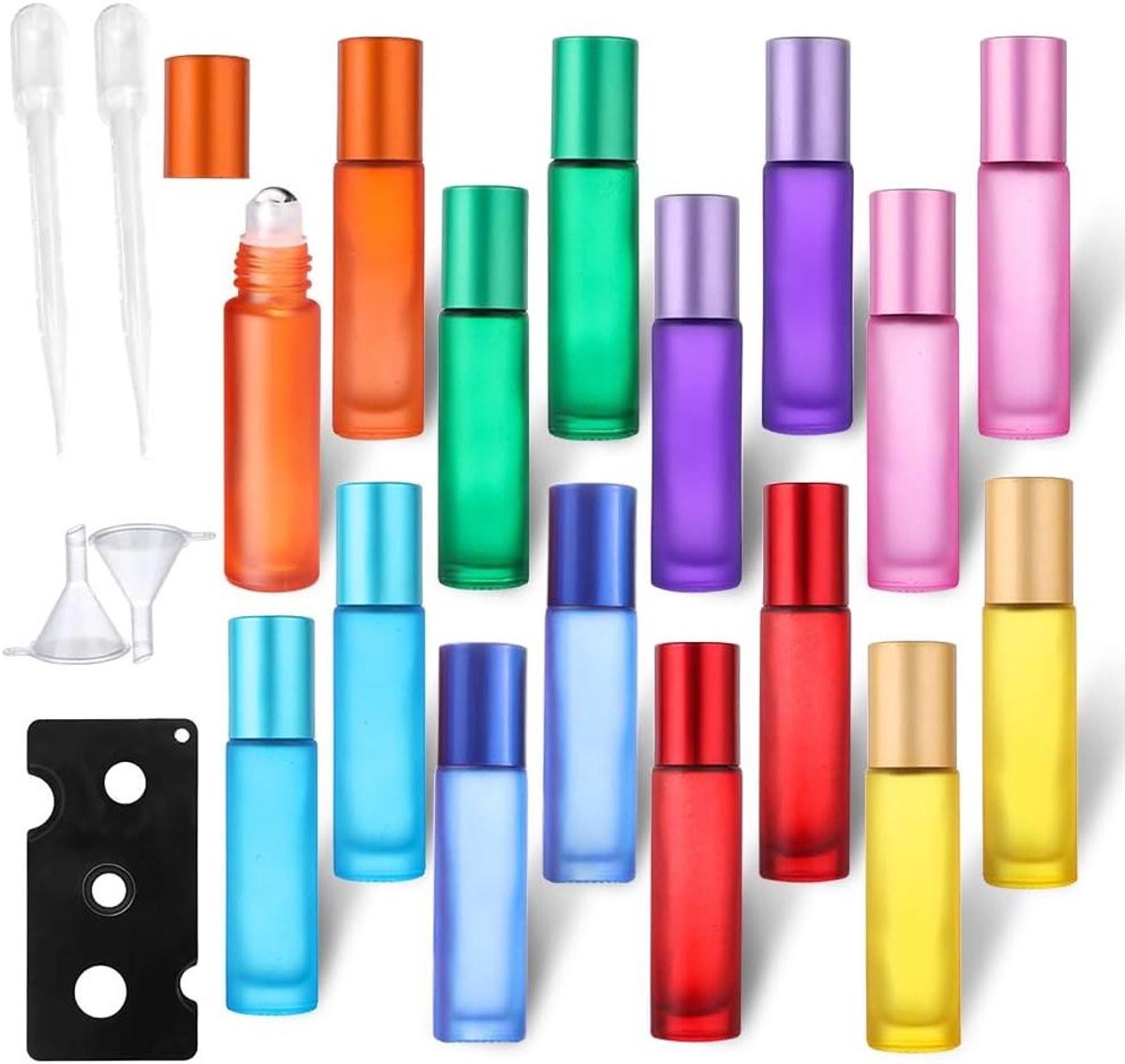 CYEER Roll-on flessen, leeg, 10 ml, rollerflessen, kleurrijke roll-on glazen flessen, kleine roll-on fles met rolbol voor etherische olie, spa, massage, aromatherapie, 24 stuks