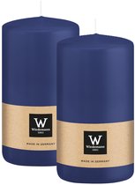 Bougie cylindrique/pilier Wiedemann - 2x - bleu foncé - 12 x 6 cm - 33 heures de combustion - bougies piliers