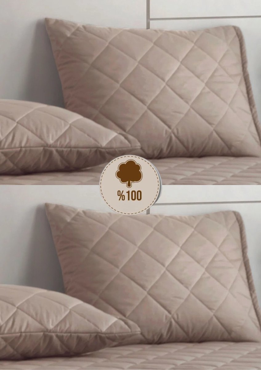 Kussenbeschermer - Kapitone - 2 stuks - Beige - Kussenbeschermers - 60 x 70 cm - 100% Katoen - Molton - Kussensloop - Kussen Beschermer - kussenbeschermers - Met rits - kussen - molton - Kussenslopen