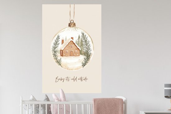 Stickers muraux - Film autocollant - Citation - Hiver - Noël - Beige - Boule de Noël - 80x120 cm - Film adhésif - Stickers muraux chambre d'enfant - Papier peint autocollant - Papier peint autocollant - Film autocollant
