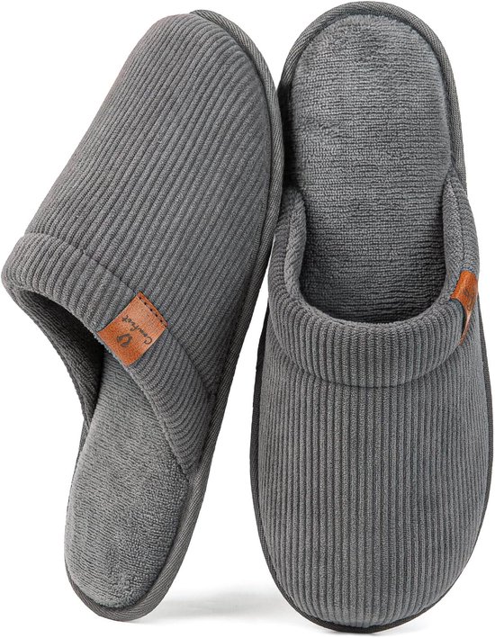 Pantoufles femmes - Pantoufles - Pointure 42/43 - Grijs - Velours côtelé - Antidérapants - Comfeet