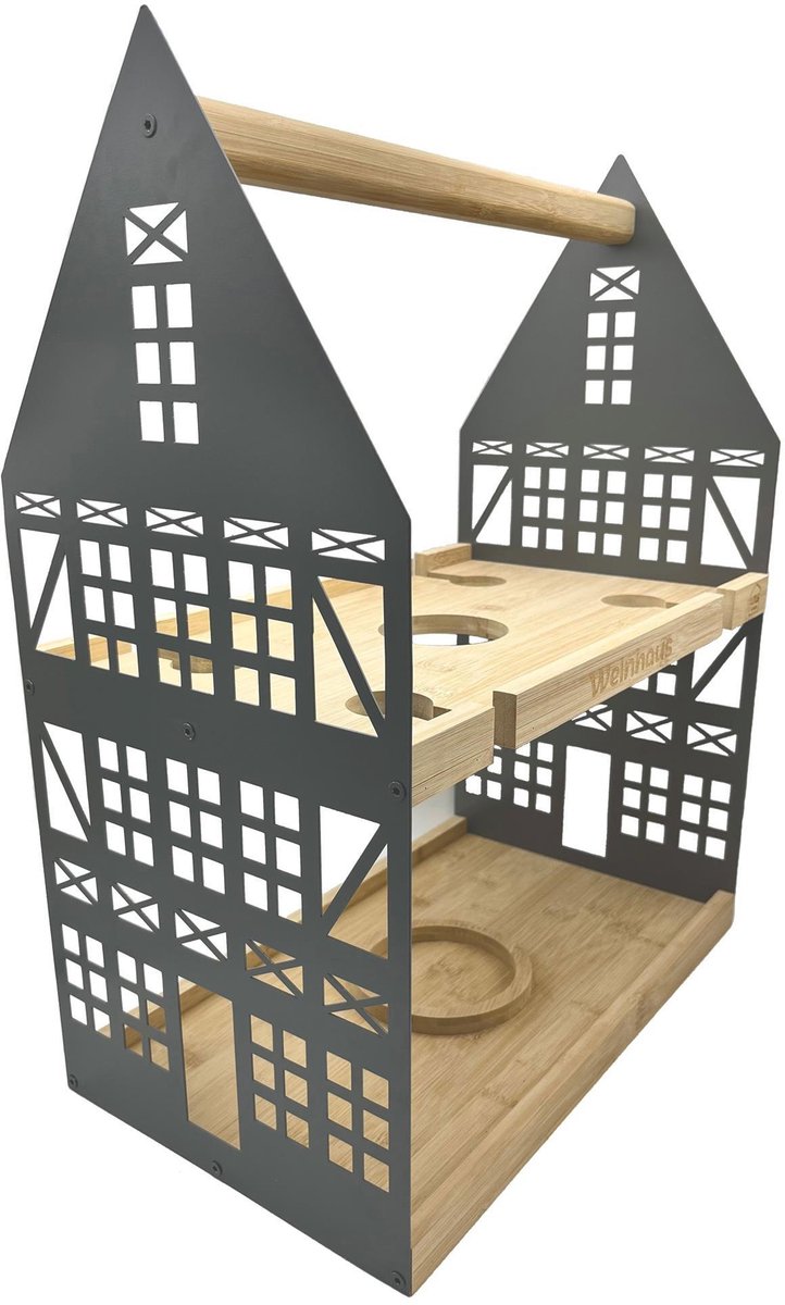 UNUS® Etagère decoratieve met 2 lagen en handvat grijs wijnhuis