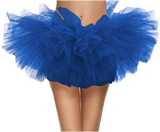 KIMU Korte Tutu Koningsblauw Tule Rokje - Maat L XL XXL - Blauw Petticoat Rok Dames - Ballet Tulerok Zwanenmeer Smurf Pauw M&M Halloween