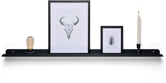 TOJ Fotolijstplank - LP Wandplank / Fotoplank / Zwevende Plank - RVS / Metaal - 120cm - Mat Zwart