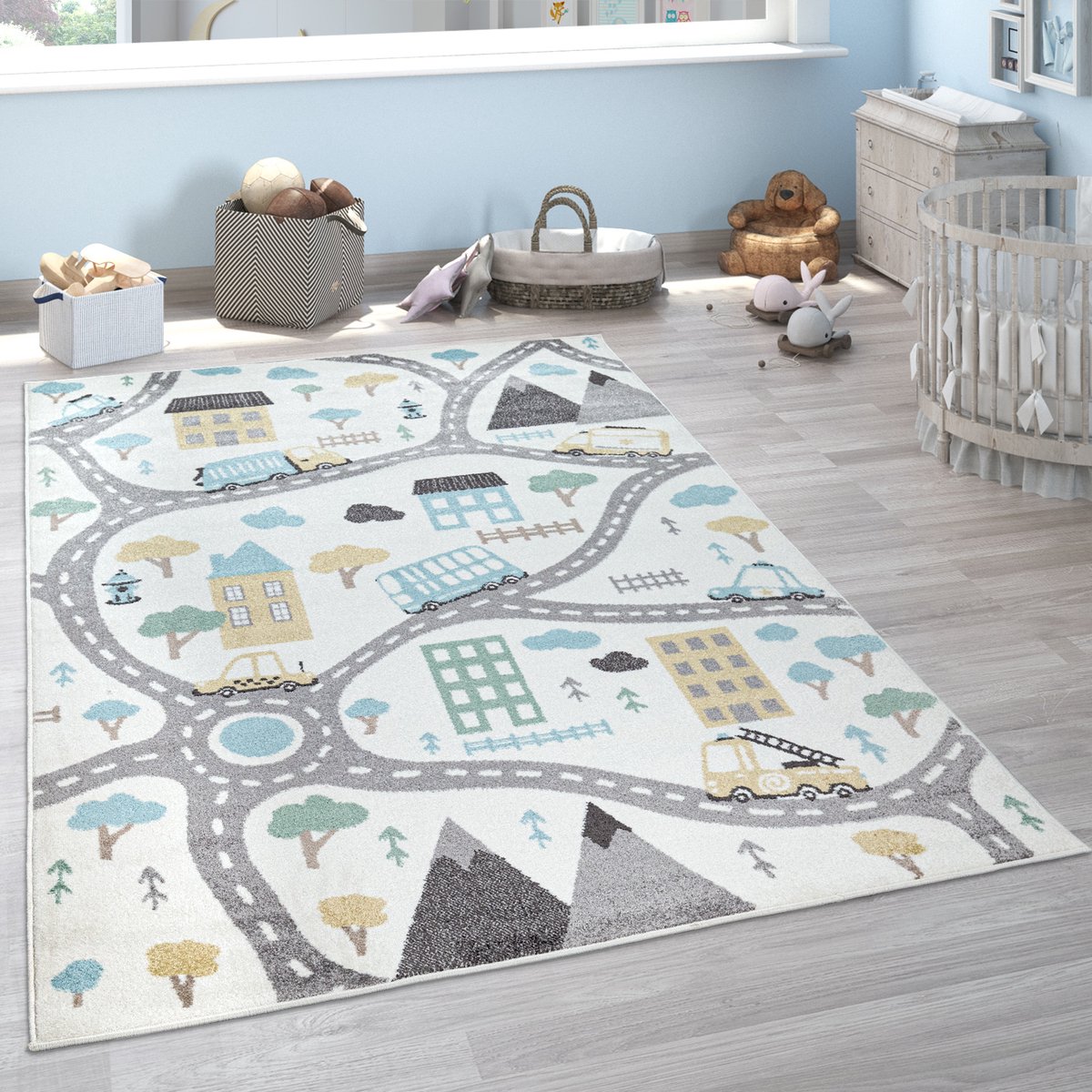 Flycarpets Kinderkamer Vloerkleed - Ninaro - Stad - Creme