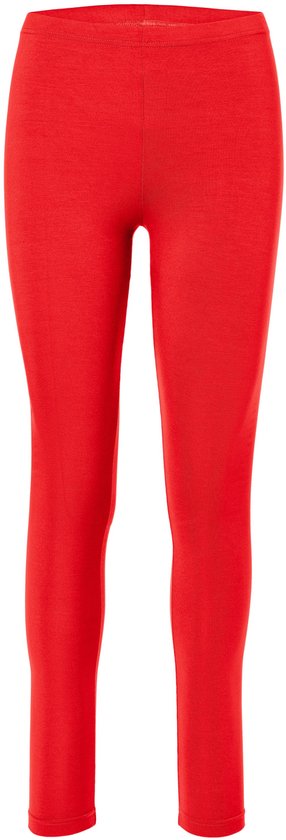 Een rode legging, gemaakt van een zachte, rekbare stof.