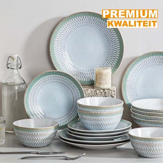 Salt & Pepper Serviesset Meridian Groen/Blauw 16-Delig kopen