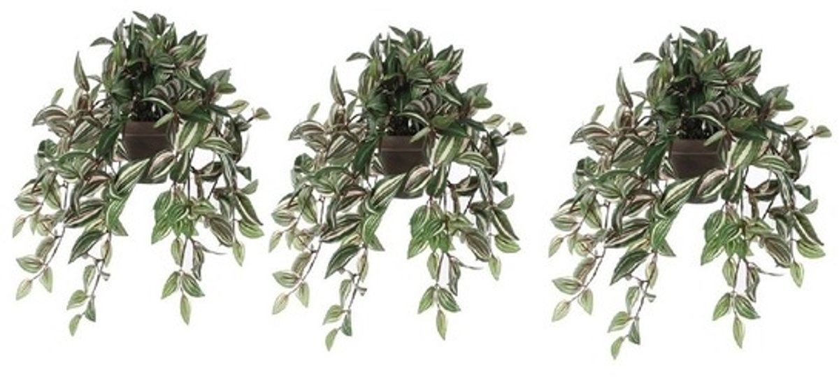 Mica Decorations Kunstplant Tradescantia vader hangplant - 3x - 45 cm - groen - Kunstplanten/nepplanten