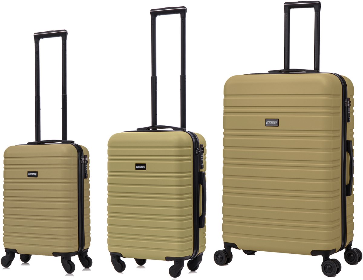 BlockTravel - kofferset - 3 delig - ABS - ruimbagage en handbagage - 29 39 en 95 liter - inbouw TSA slot - olijf groen