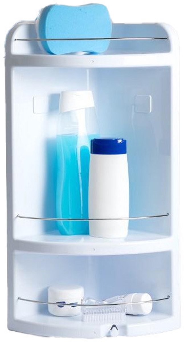Toyma Badkamer douche rekje - wit - kunststof - hoek model - 23 x 23 x 58 cm