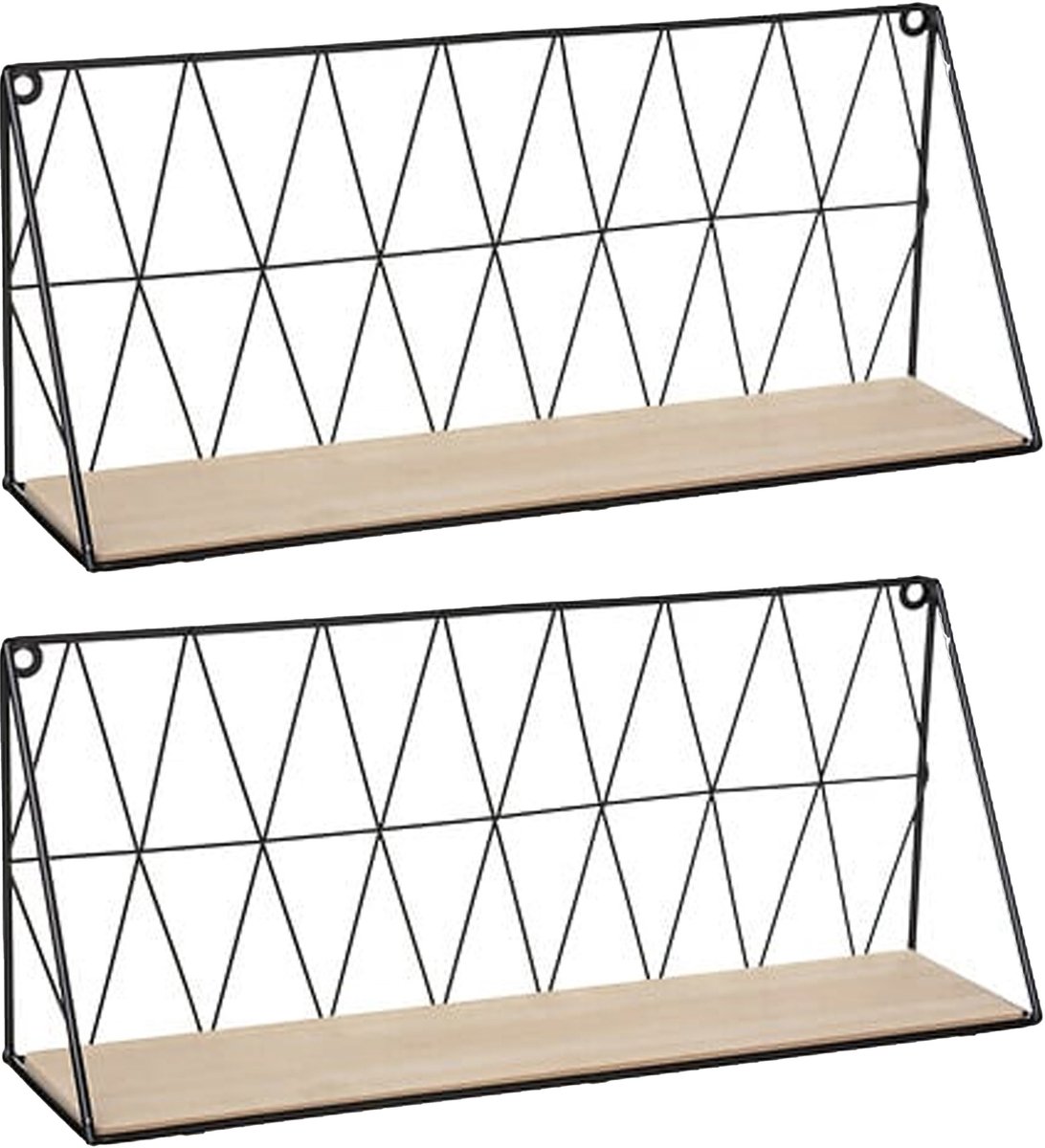Atmosphera Wandplank/boekenplank Anna - 2x - zwart - metaal/hout - draadframe - 48 x 12 x 20 cm