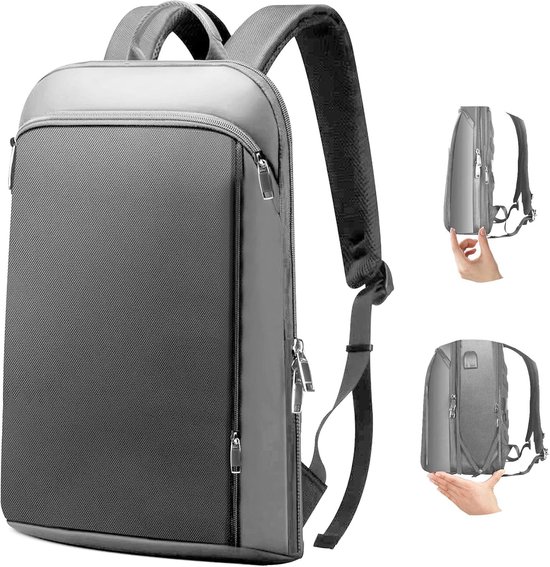 ZINZ Slanke Laptop Rugzak 15,6 inch met Variabele Capaciteit, Antidiefstal Zakelijke Dagrugzak Waterbestendige Leren Shell Reistas,P02K01