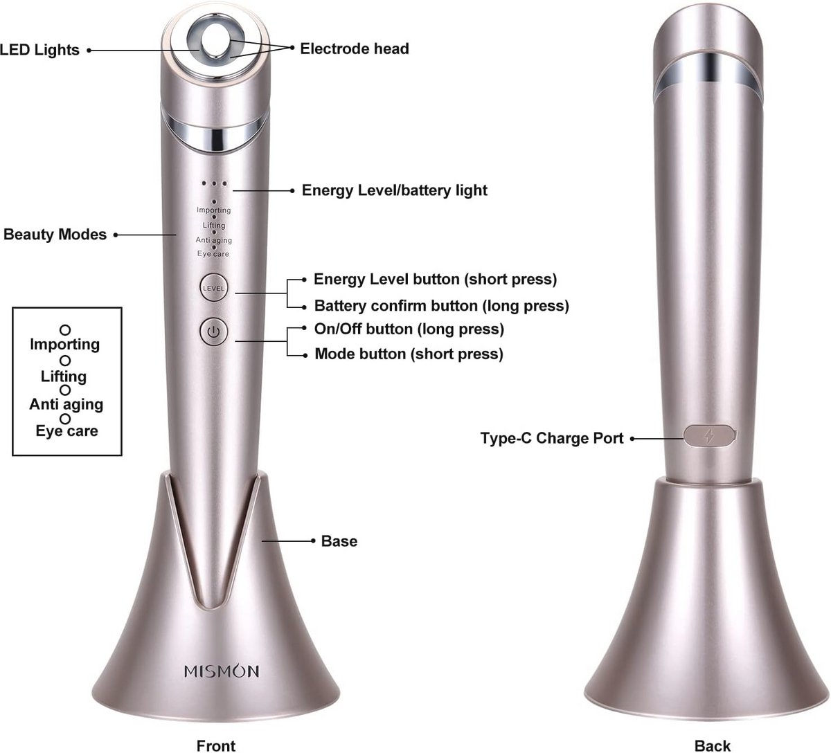 Geavanceerd pulserend beauty-apparaat voor gezicht verzorging met radiofrequentie en microstromen