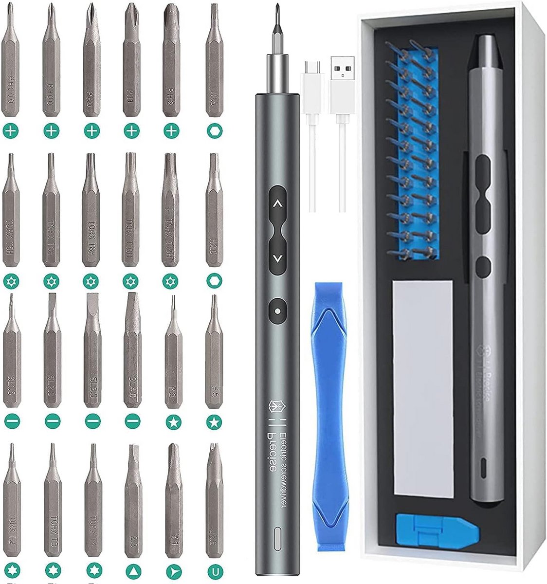 Mini-elektrische Schroevendraaier - 28-in-1 Precisieschroevendraaierset met LED Licht
