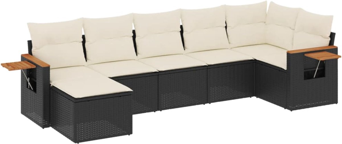 The Living Store 7-delige Loungeset met kussens poly rattan zwart - Loungeset - Tuinset - Lounge Set - Poly Rattan - Zwarte Loungebank
