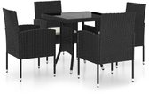 vidaXL 5-delige Tuinset poly rattan zwart - Eetset - Eetsets - Eethoek - Eethoeken