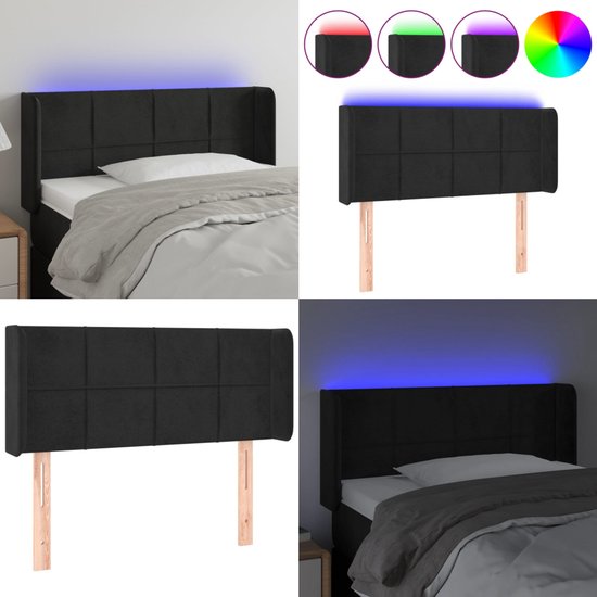 vidaXL Hoofdbord LED 163x16x118/128 cm stof zwart