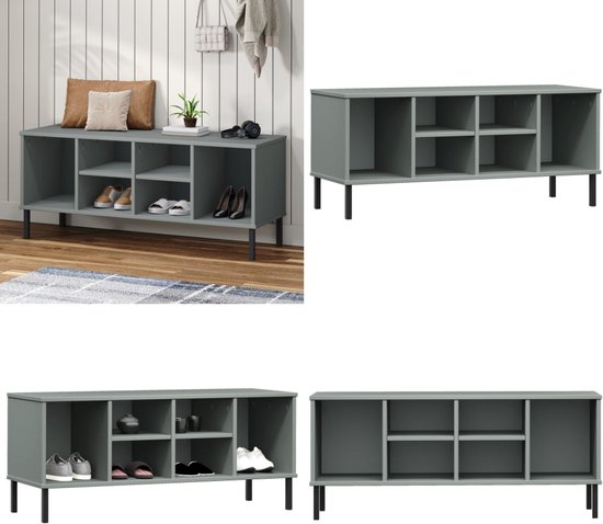 VidaXL Schoenenrek Met Metalen Poten OSLO 106x35x45 Cm Grenen Grijs Schoenenrek Schoenenrekken Opbergrek Voor Schoenen Schoenenstellage