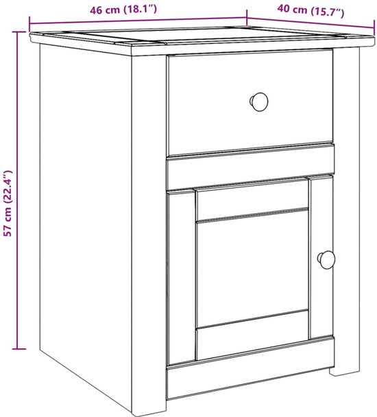 Table de chevet Panama - Bois de pin Massief - vidaXL x 40 x 57 cm - Table de Tables de chevet - Table d'appoint - Armoire murale