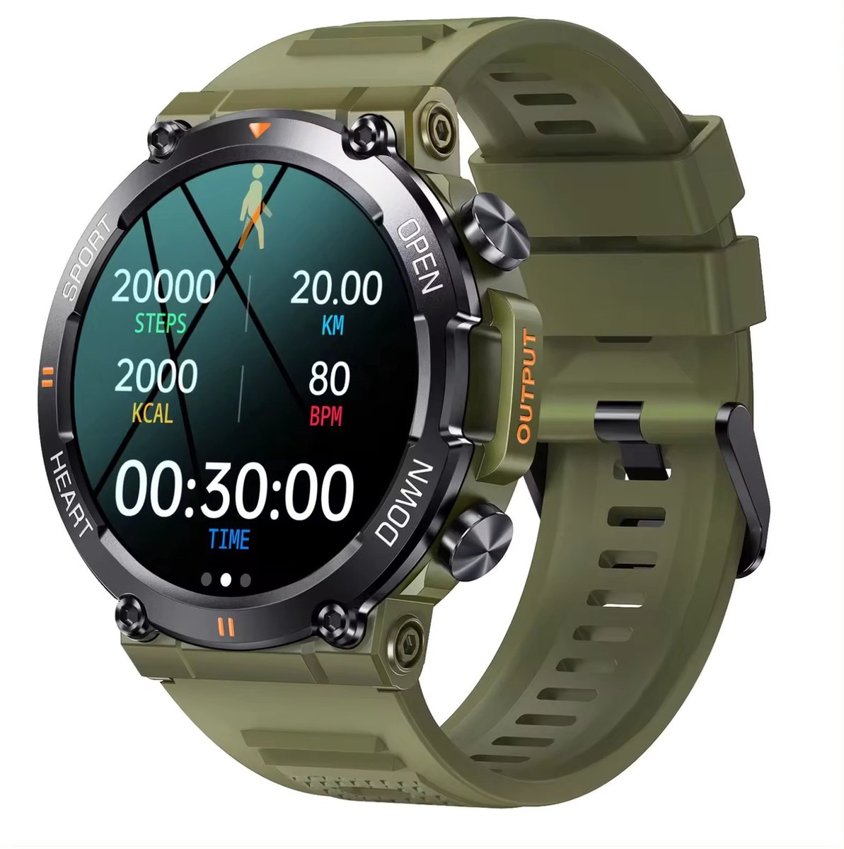 Smartwatch, KH-56-GROEN, Smartwatch Dames en Heren, Horloge, Smartwatch Bluetooth, Sporthorloge, Horloge Heren en Dames, Activity Tracker, Smartwatch Android, IPS Scherm, IP67 WATERDICHT, 30 Dagen Standby, Smartwatches geschikt voor IOS, Android