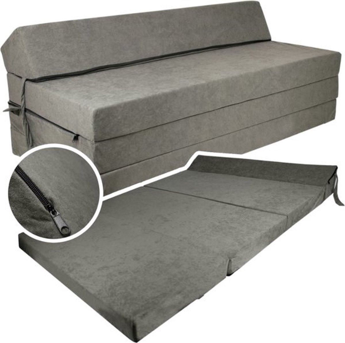Opvouwbaar Matras Grijs 200x120x10cm - Wasbare Hoes - Ideaal voor Camping & Logeerpartijen