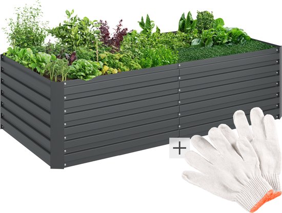 tectake Hoge plantenbak Blomma, 540l, verzinkt, 100x100x56cm, Antraciet | Leen Bakker