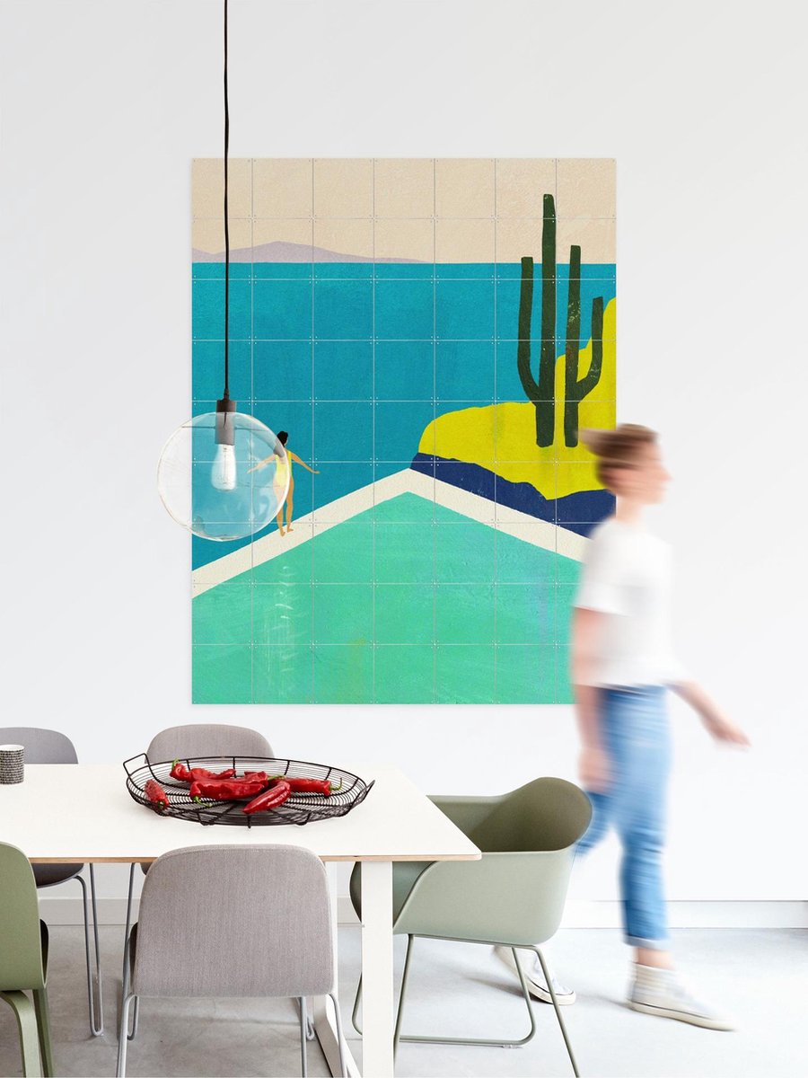 IXXI Swimming Pool III, Henry Rivers - 80 x 100 cm - Gratis ophangtool - Grote wanddecoratie en posters - Kleurrijk, Minimalisme, Speels, Grafisch