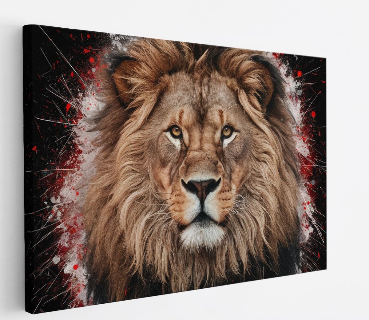 Saammp Canvas Schilderij - Abstracte Leeuw - Rood - Dieren - Natuur - 40x30 - Foto op canvas - Wanddecoratie - Muurdecoratie Woonkamer - Slaapkamer decoratie - Canvas Print Multicolor