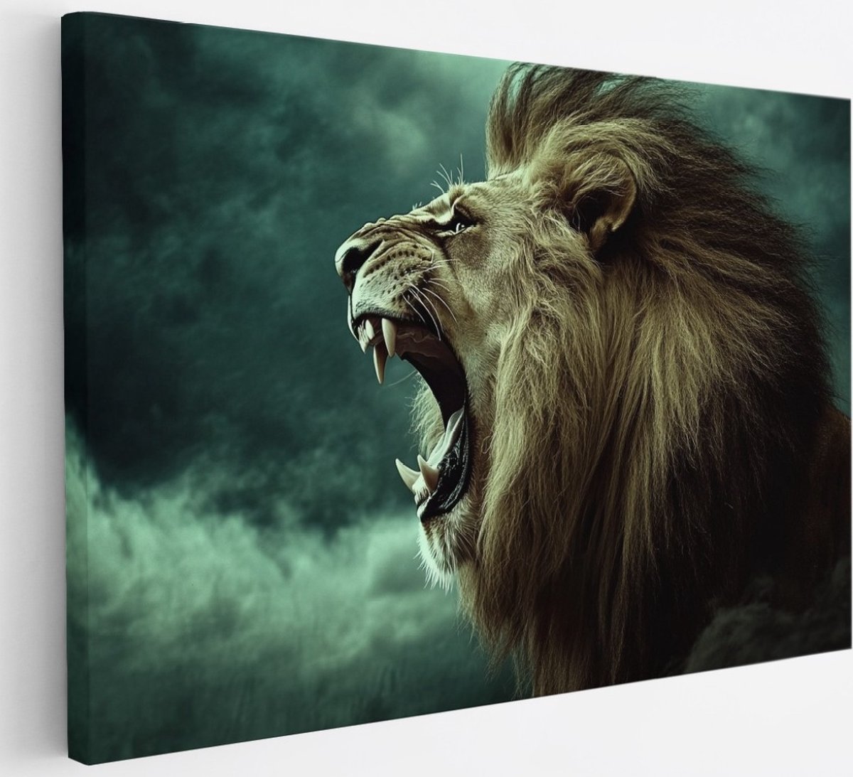 Saammp Canvas Schilderij - Grommende Leeuw - Storm - Dieren - Natuur - 30x20 - Foto op canvas - Wanddecoratie - Muurdecoratie Woonkamer - Slaapkamer decoratie - Canvas Print Multicolor