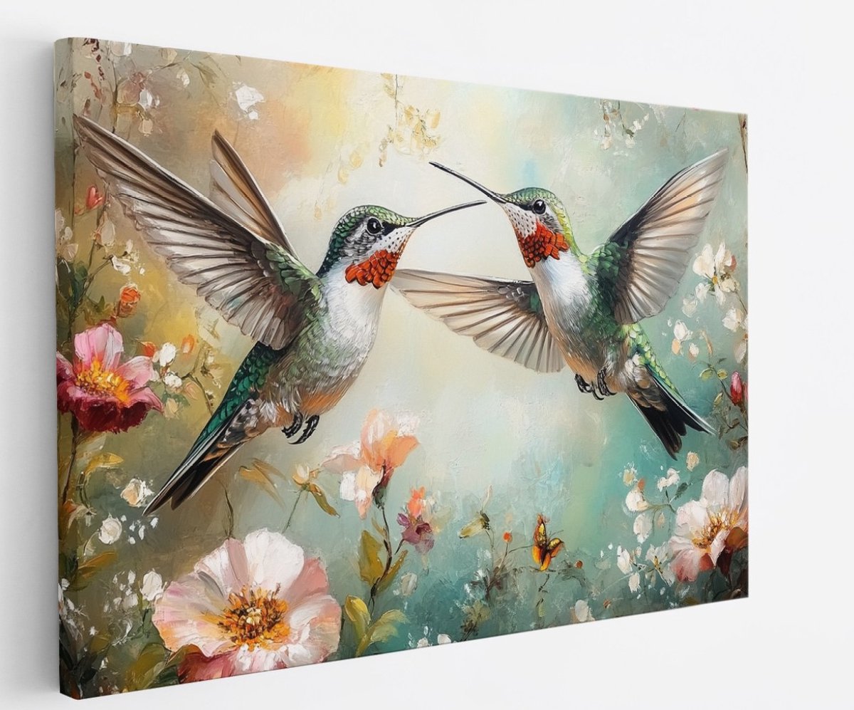 Saammp Canvas Schilderij - 2 Vogels - Abstract - Dieren - Natuur - 90x60 - Foto op canvas - Wanddecoratie - muurdecoratie Woonkamer - Slaapkamer decoratie - Canvas Print Multicolor