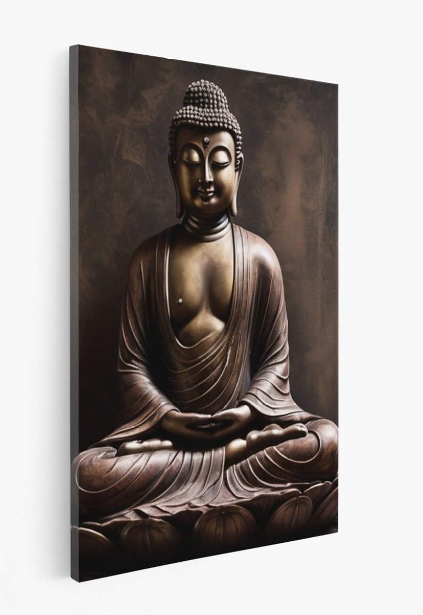 Saammp Canvas Schilderij - Boeddha - Brons - Religie - 75x100 - Foto op canvas - Wanddecoratie - Muurdecoratie Woonkamer - Canvas schilderijen Multicolor